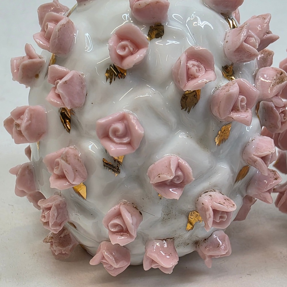 Vtg Salt and Pepper Shakers Pink Rose Gold Pineapple KW3053 Japan FAIR Cond READ - Picture 8 of 10